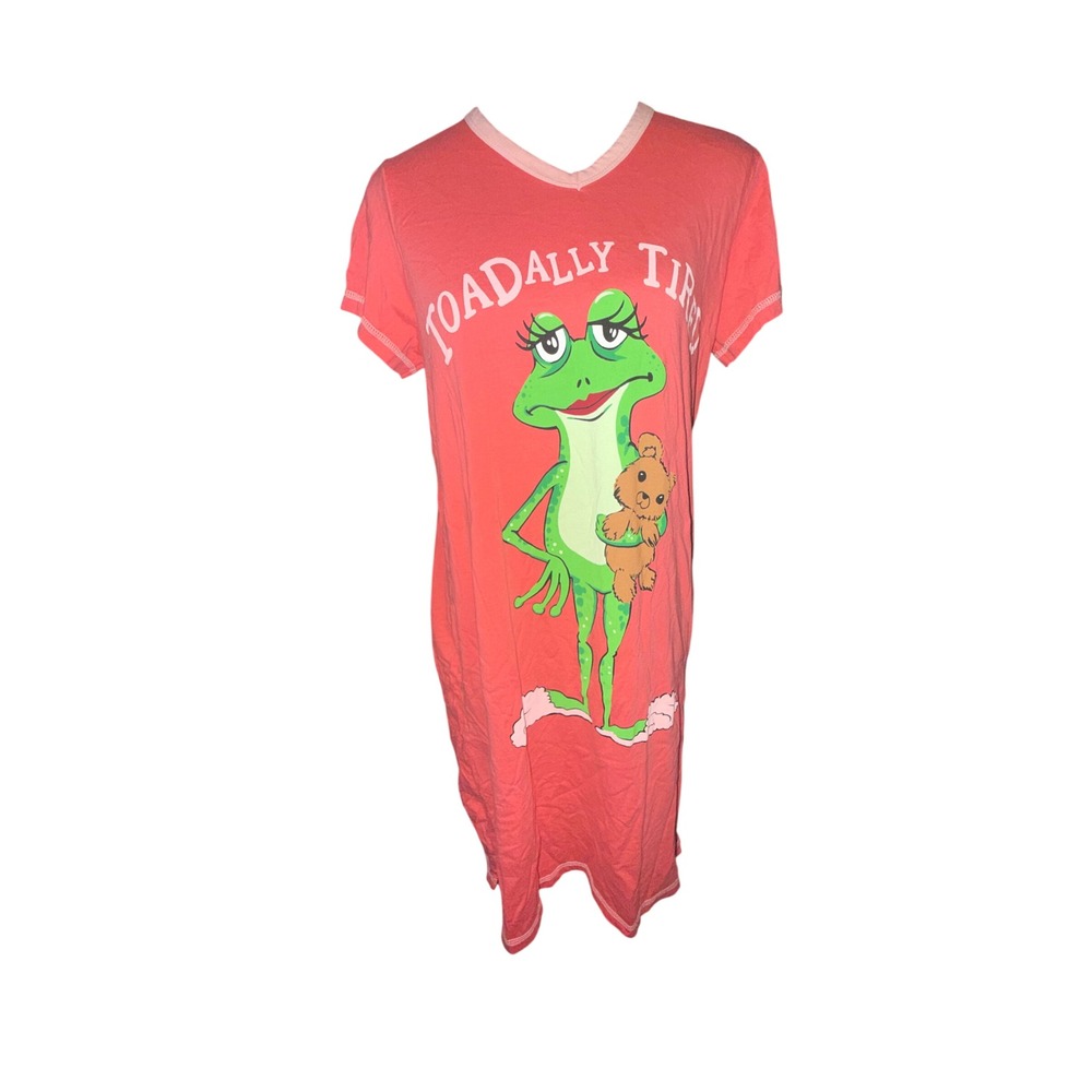 LazyOne Toadally Tired Frog Teddy Bear Nightshirt S/M 100% Cotton Sleepwear